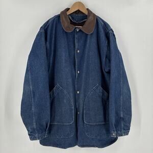 Vintage Woolrich Barn Jacket Men Large Blue Denim Wool Blanket Lined Chore Coat